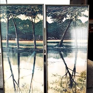Two piece tree reflection wall art